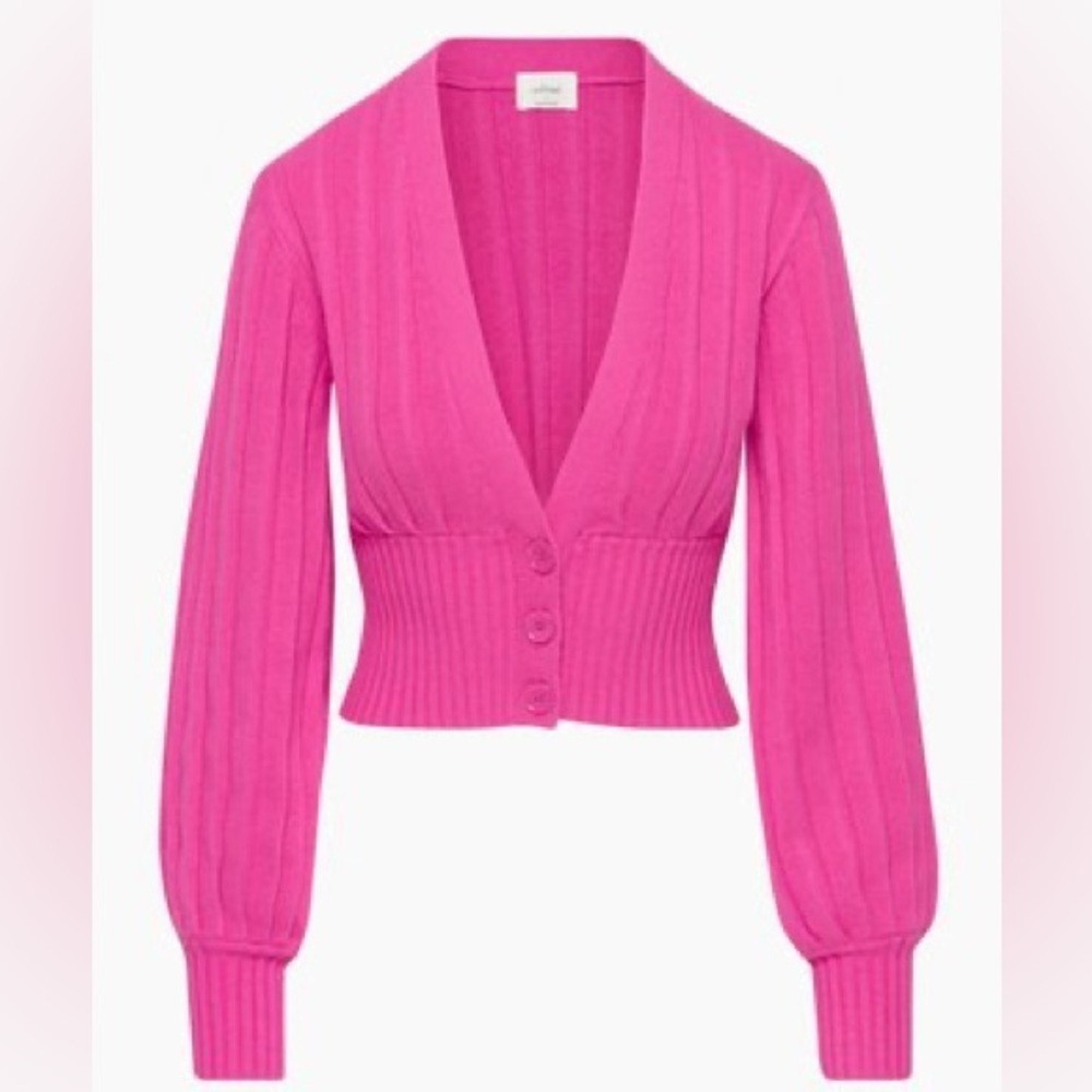 NWT Wilfred Artizia Plunge Front Wool Cardigan Sweater in "Vital Pink" Sz XXS - Picture 2 of 13